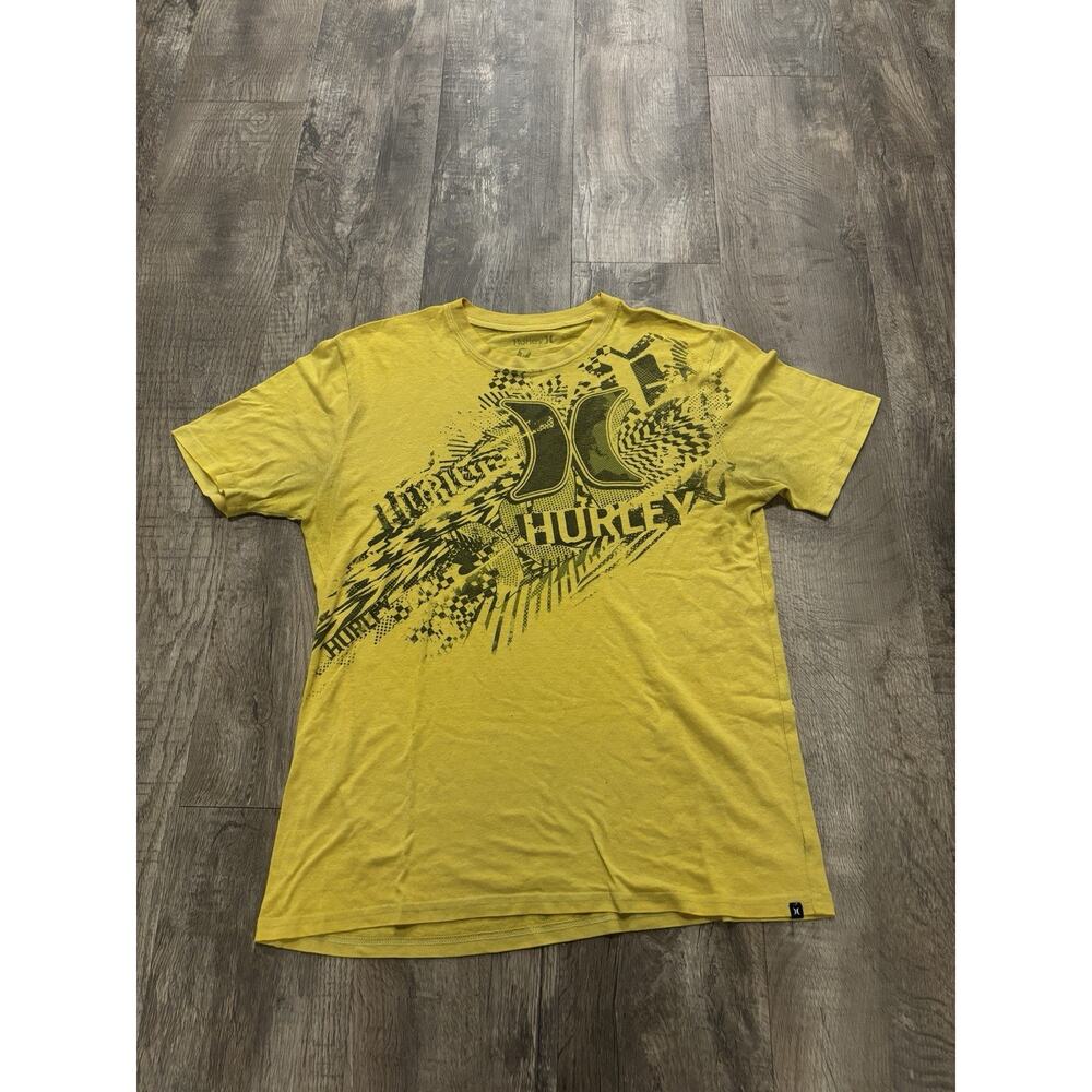 Y2K Hurley Graphic Logo T-Shirt Yellow Size XL